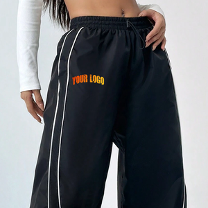 Top Trending <b>Women's</b> <b>Black</b> Wide Leg <b>Satin</b> Pants High Waist Elastic Loose Fit Full Length Casual Side Stripe Solid Color Autumn - Product Image 6
