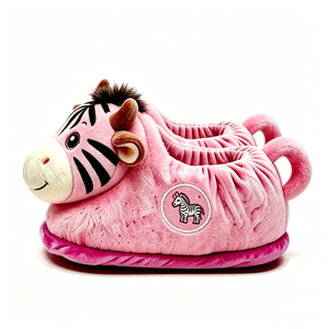Pantuflas de Felpa Personalizadas con Diseño de Zebra Rosa para Niñas, Forradas con Felpa Suave, Bordadas, con Relleno de Algodón PP - Product Image 5