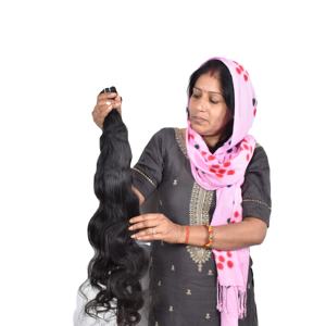 Vente en gros d'extensions de cheveux humains vierges 100% noirs profonds crépus Bodywave faisceaux de temple indiens naturels purs bruts du vendeur - Product Image 1