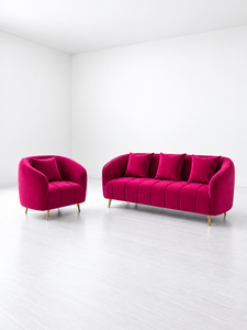 Ensemble de canapé et fauteuil d'appoint en velours Alexis 31 moderne, meubles de salon rembourrés courbés pour hôtel, villa, appartement, café - Product Image 1