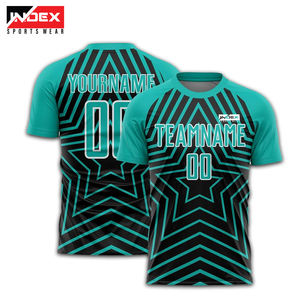 Maillot de football INDEX, vert turquoise et noir, imprimé étoiles géométriques, manches courtes, col rond, polyester respirant, unisexe, adulte, toutes saisons - Product Image 1