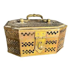 Stylish Brass Paan Storage <b>Box</b> With Hand Engraved Floral Motif And Antique Lock For <b>Shelf</b> Display - Product Image 1
