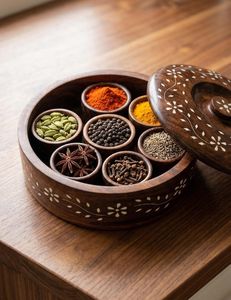 Natural Wood Spice <b>Box</b> Masala Dabba with 7 Sections and Transparent Lid - Product Image 3