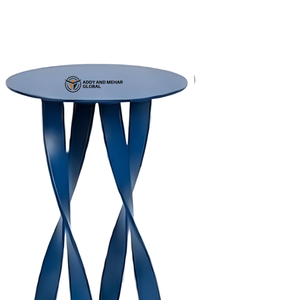 Modern Blue Iron Metal <b>Stool</b> with Twisted Legs Round Top Contemporary Designer Bar <b>Stool</b> Industrial Seating for Home Cafe - Product Image 2