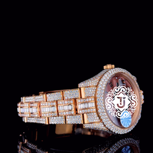 Montre de luxe en diamant plaqué or Rose, boîtier rond Rodiam 42 mm, quartz analogique, fermoir déployant, verre saphir, style homme - Product Image 2