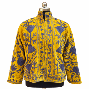 Handmade Multi Coloured Abstract Suzani Embroidered Jacket Vintage Boho Luxury Velvet <b>Coat</b> Artisan Hand <b>Stitch</b> Women Outerwear - Product Image 1