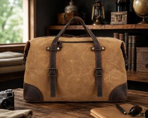 OEM Custom Genuine Leather <b>Canvas</b> Travel Bag Vintage Heavy Duty Waterproof Weekender Duffel <b>Holdall</b> Luggage LCTB-0027 - Product Image 1
