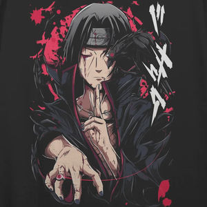 Camiseta Personalizada de Algodón Tejido con Cuello en V, Diseño Itachi Uchiha, Cómoda y Fácil de Usar, Estilo Urbano Desgastado - Product Image 3