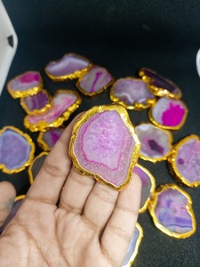 Natural Pink <b>Agate</b> <b>Coaster</b> Gold Plated Polished Gemstone Drink <b>Coaster</b> Luxury Home Decor Wedding Gift Wholesale Supplier - Product Image 5