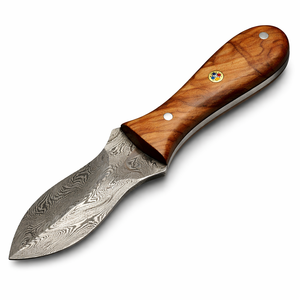 Damascus Steel Oyster Knife with Olive Wood Handle Handmade Shucking Knife Seafood <b>Tool</b> High Quality for Wholesale - Product Image 1