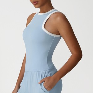 Camiseta sin mangas elástica y ajustada para mujer, diseño con bloques de color, chaleco deportivo informal, camiseta sin mangas transpirable para fitness y uso diario - Product Image 2