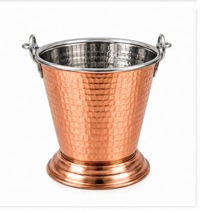 Hammered Stainless Steel Serving Bucket Round Food Presentation <b>Pot</b> With Handle for Restaurant Hotel Kitchen - Product Image 1