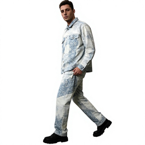 Men's Denim Tracksuits Sets Button <b>Down</b> Closure Front Denim Jackets & <b>Pants</b> Sets Premium Sale 2 Piece Denim Tracksuit For Men - Product Image 1