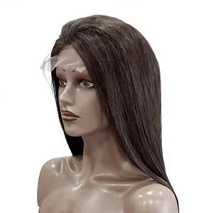 Peluca de encaje frontal larga y lisa de cabello humano Remy indio marrón con base de encaje suizo transparente, cabello de bebé, tamaño promedio. - Product Image 1