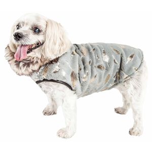 Luxe Gold <b>Designer</b> Fur <b>Dog</b> Jacket Coat with Gold Leaf Elegant Pet <b>Clothes</b> - Product Image 1