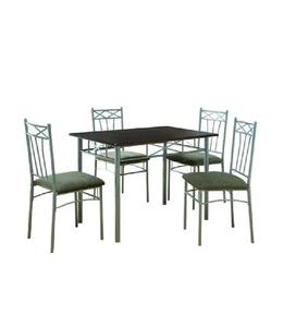 Ensemble de table à manger moderne avec plateau en verre convertible et quatre chaises à dossier haut en acier, design industriel durable pour la maison et le bureau contemporains - Product Image 3