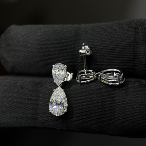 14K <b>Gold</b> 4.50 Carat Lab Grown Diamond Pear Shape Two Stone Drop <b>Dangle</b> <b>Earrings</b> for Women Wedding Anniversary Custom Jewelry - Product Image 3