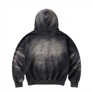 Sudadera con Capucha Oversize Negra Vintage con Efecto Desgastado por el Sol, 100% Algodón, Estilo Urbano, Ropa de Marca Personalizada, Sudaderas con Capucha para Hombre con Lavado Ácido - Product Image 3