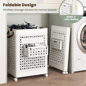 Cesto per Bucato Pieghevole da 20 Galloni con Mini Cesto Sospeso e Design Cavo in PP con Ruote - Product Image 5
