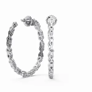 Lab Grown Round & Pear Shape Hoop Diamond Earrings <b>44</b> Pieces IGI Certified White Gold Women's - Product Image 2