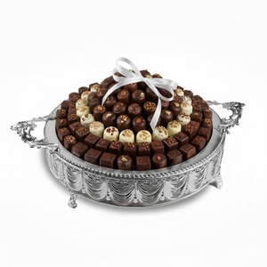 Bandeja de chocolate de metal dorado de calidad de lujo con asa, diseño elegante, vajilla de hotel, exhibición de postres, platos para dulces a precio económico. - Product Image 3