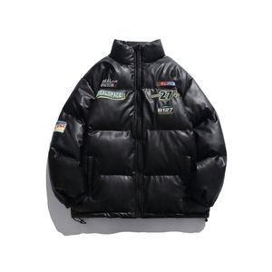 Veste en cuir matelassée personnalisée avec logo pour hommes, veste bomber en cuir personnalisée, patch brodé personnalisé, veste matelassée pour hommes - Product Image 2