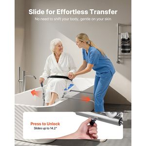 Sedia da doccia scorrevole da 400 libbre con sedile girevole, panca imbottita per il trasferimento in vasca, attrezzatura di sicurezza per il bagno con schienale regolabile in altezza - Product Image 2