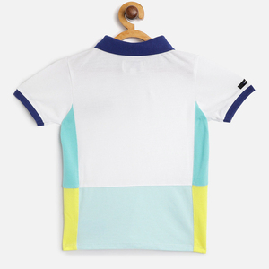 Men's <b>White</b> & Blue Colourblocked Breathable Washed Jersey <b>Short</b> Sleeve Plus Size with for Collar High Street Style Quick Dry - Product Image 4