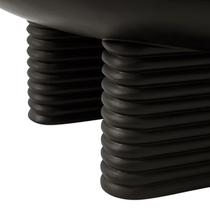 Table basse de style américain du milieu du siècle, en bois de manguier massif, avec motif ligné, base sur piétement, finition noire mate, pour intérieur. - Product Image 6