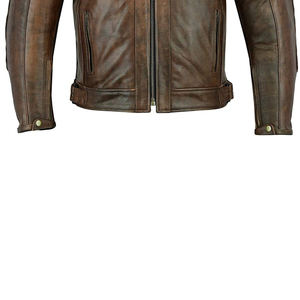 Veste de motard vintage en cuir véritable marron pour homme, col montant, fermeture éclair sur le devant, style rétro - Product Image 5