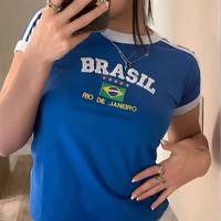 Top Corto de Punto Estampado Casual Y2K para Mujer, Talla Grande, Ajuste Delgado, Secado Rápido, Transpirable, Moda de Verano, OEM ODM, Venta al por Mayor