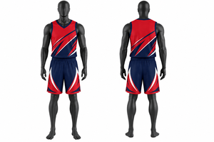 Ensemble de maillot de basket-ball rouge et bleu marine pour hommes, débardeur sans manches à col en V avec short à taille élastique, vêtements de sport respirants - Product Image 1