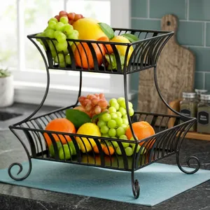 2 Tier Metal Fruit Basket Stand for Kitchen Countertop Decorative <b>Vegetable</b> <b>Storage</b> <b>Rack</b> Organizer Black - Product Image 4