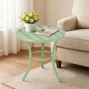 Tavolino Rotondo in Metallo Verde Chiaro per Interni ed Esterni, Ideale come Tavolino da Patio o Tavolino da Caffè - Product Image 5