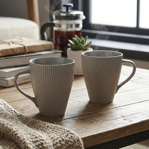 ชุดแก้วเซรามิกเนื้อ Bone China สีเทาขี้เถ้า ดีไซน์พิเศษ จำนวน 2 ใบ ใช้กับไมโครเวฟได้ ลายดอกเคลือบเงา สำหรับชา/กาแฟหรือน้ำ - Product Image 4