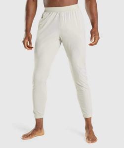 Men's <b>White</b> Elastic Waist Sweatpants Side Pockets Lightweight Cotton Spandex Casual <b>Joggers</b> Summer Wear - Product Image 1