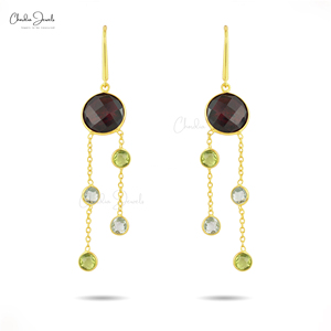 Boucles d'oreilles pendantes en argent sterling 925 avec pierres multiples, 6,14 CTW, grenat du Mozambique, cadeau idéal pour petite amie - Product Image 1
