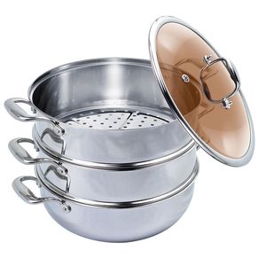 Vaporera de Acero Inoxidable de 3 Niveles SOGA de 30 cm, Olla Apilable para Verduras con Tapa de Vidrio, Inserto Multiusos para Vaporera de 30 cm - Product Image 3