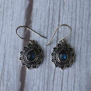 Pendientes de labradorita natural, plata de ley 925, diseño vintage, con colgante de piedra preciosa, regalo de joyería para mujer - Product Image 6