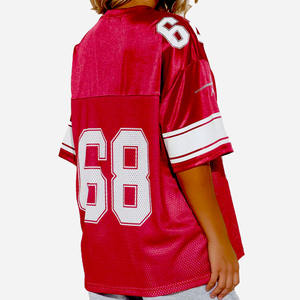 Camiseta Deportiva Roja Oversize de Malla Transpirable de Poliéster para Fútbol Americano, Estilo Urbano, Personalizable OEM, Marca Privada, Fabricada en EE. UU. - Product Image 5