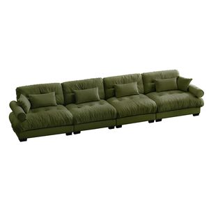 Divano Componibile in Velluto Super Confortevole e Oversize con Pouf Mobile, Braccioli Imbottiti e Tasche Profonde per Soggiorno - Product Image 5