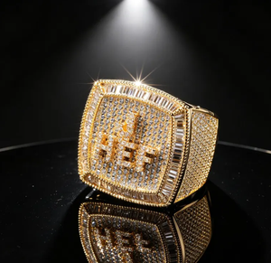 Gold Plated Moissanite Letter <b>Ring</b> Iced Hip Hop Signet Band Custom Unisex Jewelry for Daily Wear - Product Image 1