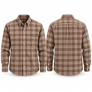 Camisa de franela a cuadros marrón para hombre, manga larga, con botones, informal, con bolsillo en el pecho - Product Image 1