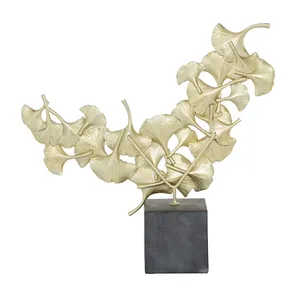 Modern Gold-Plated Brass Sculpture Artistic Abstract Design Irregular Shape on <b>Stone</b> Base Collectible Decor Piece - Product Image 5