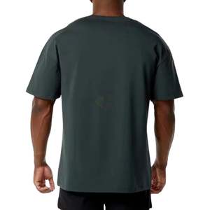 T-shirt pour homme vert foncé à épaules tombantes, surdimensionné, en coton mélangé uni, fabrication sur mesure - Product Image 2