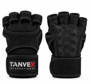 TANVEX INTERNATIONAL PU Half <b>Finger</b> Gym Gloves Mesh Breathable Non-Slip Adjustable Wrist <b>Strap</b> Unisex Fitness Training Glove - Product Image 2