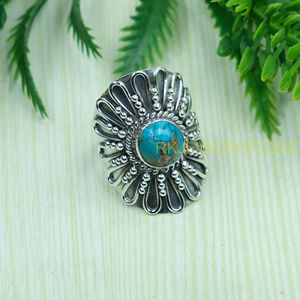 Anillo de Plata con Turquesa Azul Natural para Hombre, Anillo Hecho a Mano, Estilo Vintage Boho Étnico, Joyería al por Mayor, Anillo con Piedras Preciosas - Product Image 6