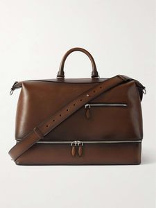 Unisex Leather Duffle Bag 20-35L Zipper Closure Vintage Travel Bag <b>Soft</b> Handle Durable Design Letter Pattern Large Capacity - Product Image 3