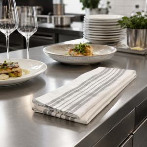 Lot de torchons de cuisine jetables 100% coton teint en fil, 16x28 pouces, absorbants, séchage rapide, pour la maison, rayés gris - Product Image 4