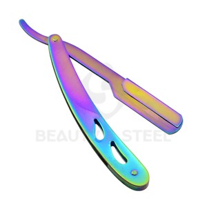 Stunning Rainbow Folding Straight <b>Razor</b> Stainless Steel Single Edge Shaving System for Master Barbers and Home Grooming - Product Image 1